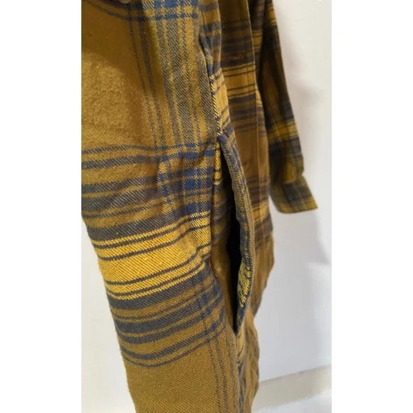 Eddie Bauer Men's Flannel Fleece Lined Shirt Jacket Yellow Plaid Outerwear Sz S - Picture 6 of 15
